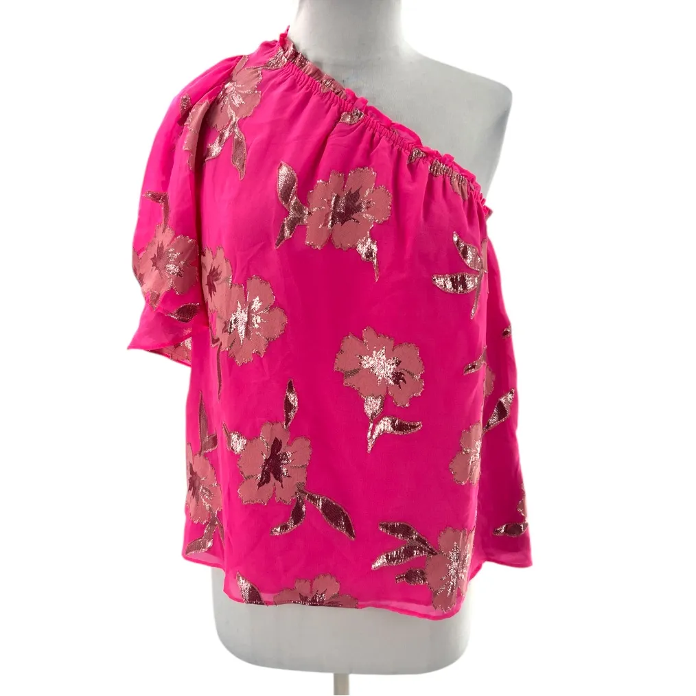 NWT Lilly Pulitzer Sarahleigh Silk Blend One Shoulder Top Roxie Pink Sz M - Image 7