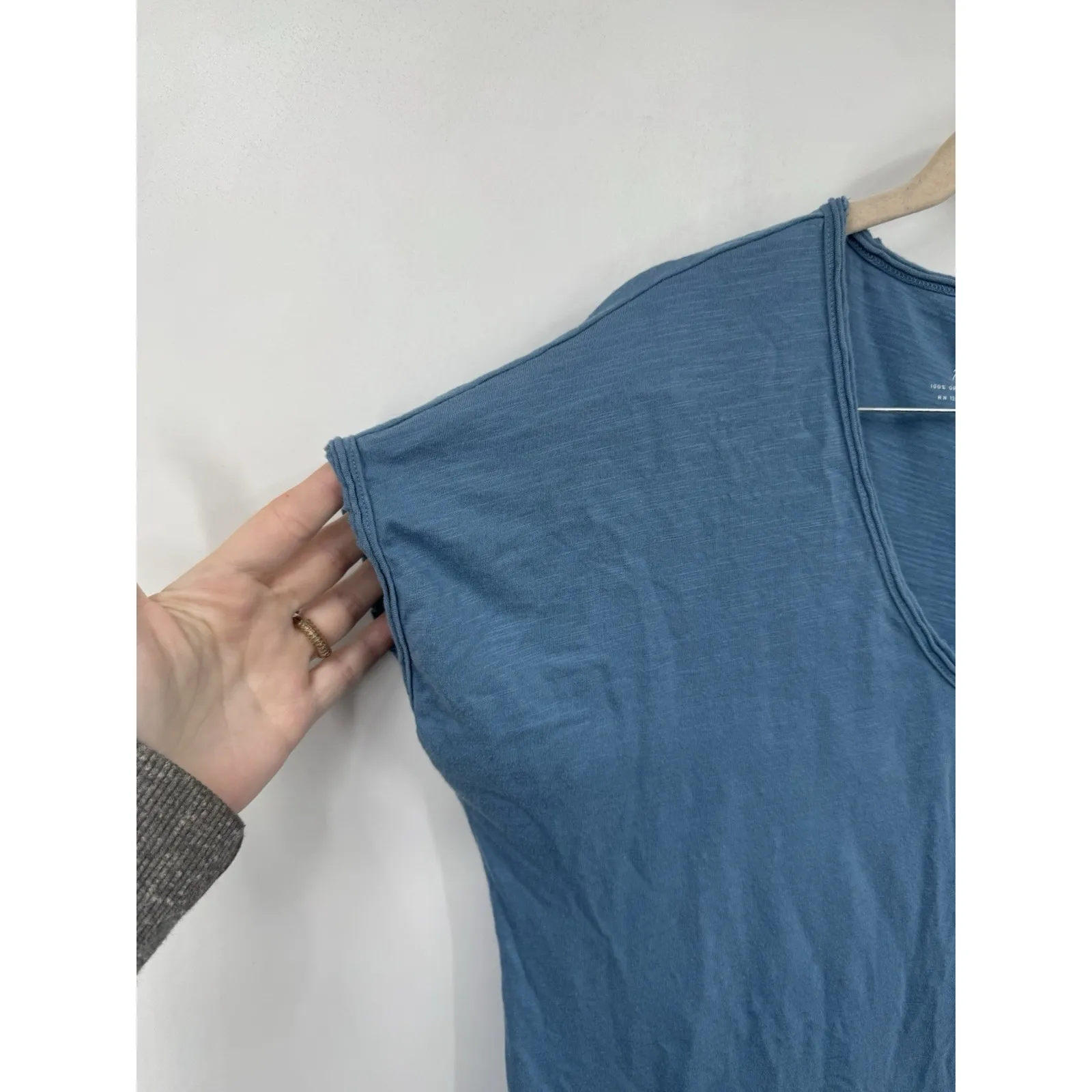 PACT Organic Cotton Midi Dress Women Medium Blue Distressed Minimalist Beach - Image 5