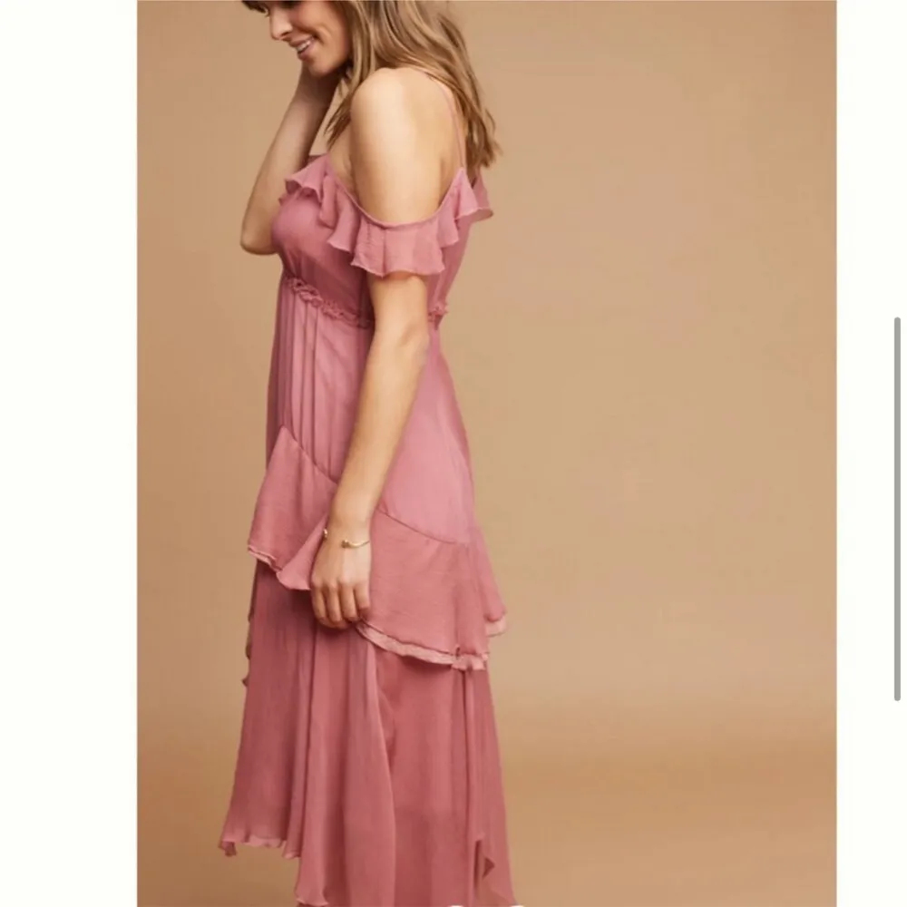 Moulinette Soeurs Anthropologie Ragan Ruffled Dusty Pink Mauve Feminine Dress - Image 3