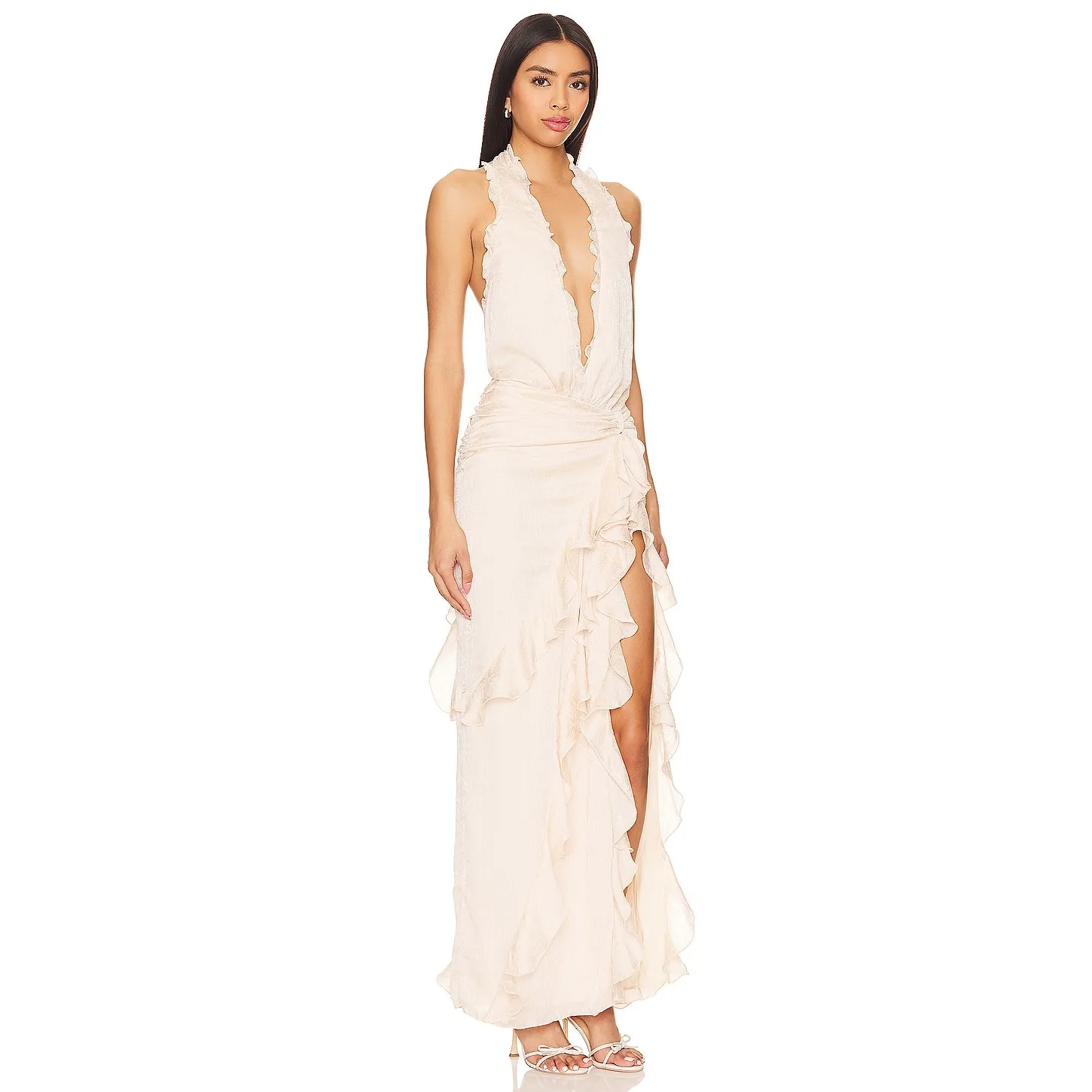 NBD Celenia Romantic Fairy Champagne Butterfly Cream Ruffle Maxi Dress NWOT S - Image 6