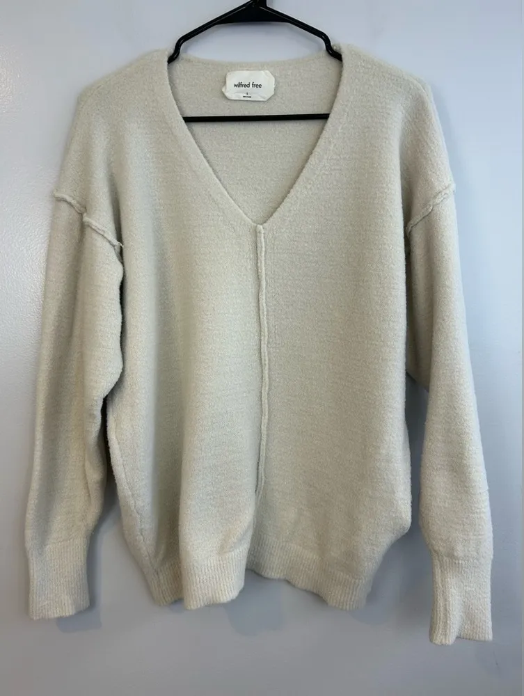 Wilfred Aritzia Free White Oversized V-neckline Long Sleeve Sweater Size Small - Image 1