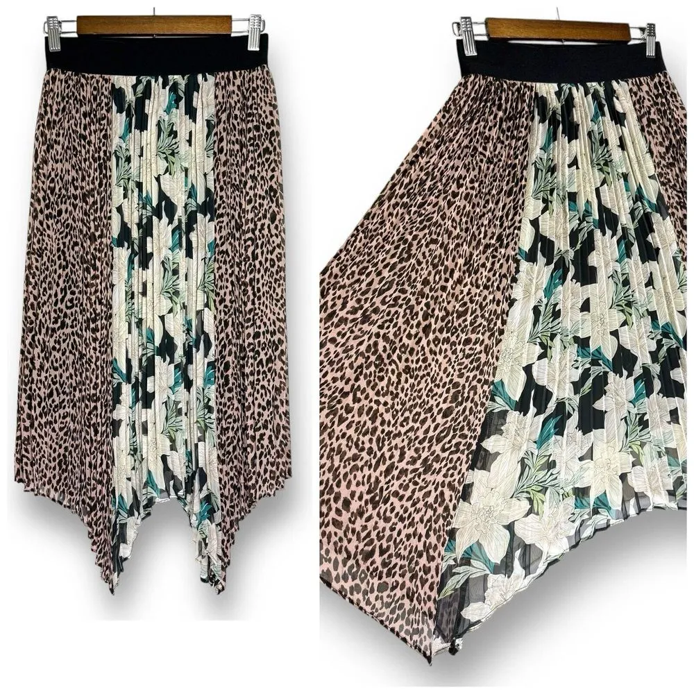 Anthropologie Skirt Small SEN Pleated Animal Print‎ Floral Asymmetrical Pull On - Image 2