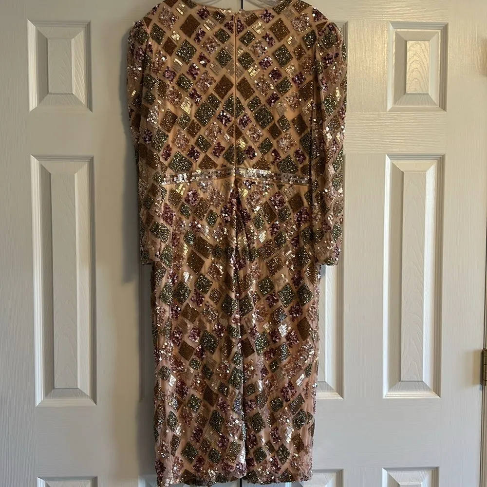 Mac Duggal 5472 Shades of Pink Beaded Sequin Midi Sheath Dress – Size 12 - Image 7