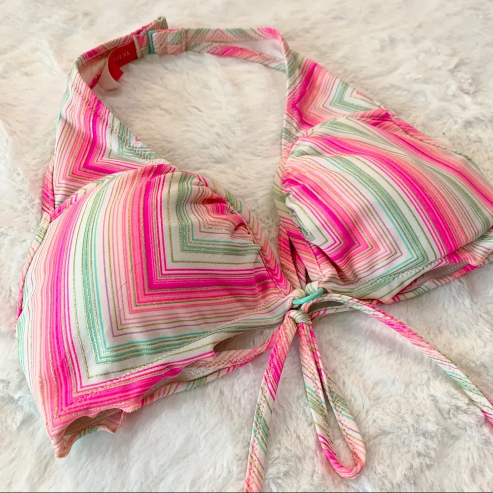 Victorias Secret Gray & Pink Stripe Halter Bikini Top Size 34C - Image 2