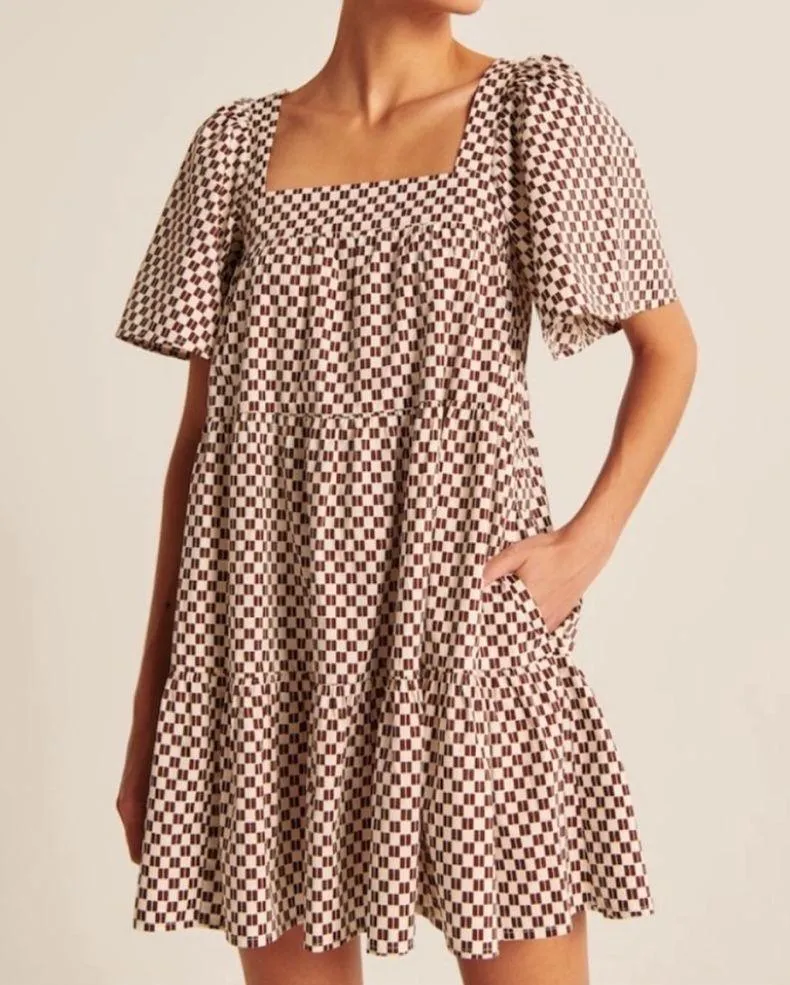 Abercrombie Women’s Medium Brown Checkered Trapeze Mini Dress New NWT - Image 8