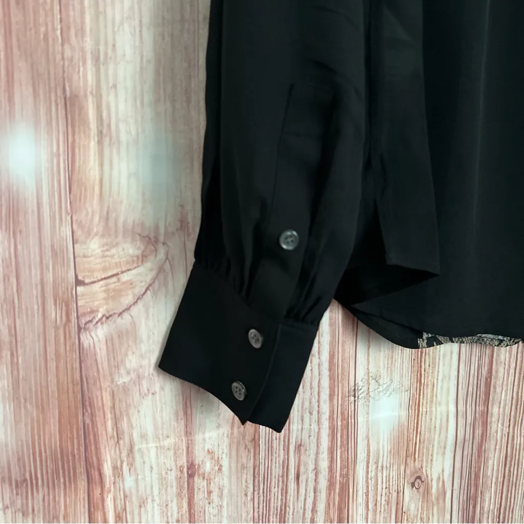 FRAME Black Colorblock Tan Snake Printed 100% Silk Blouse Button Front Size S - Image 11