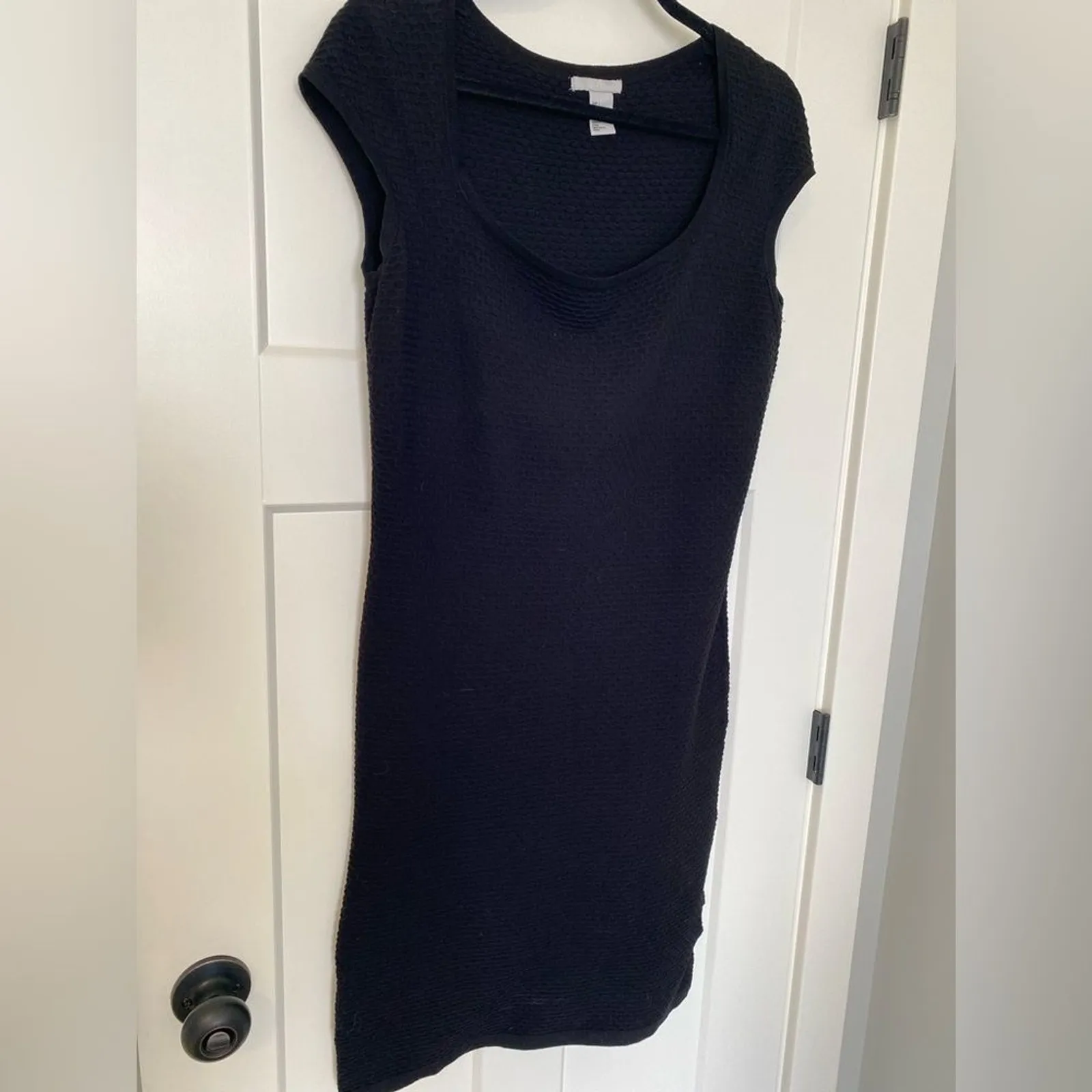 H&M‎ Rayon Blend Black Scoop Neck Cap Sleeve  Textured Club Night Dress Size Lg - Image 5