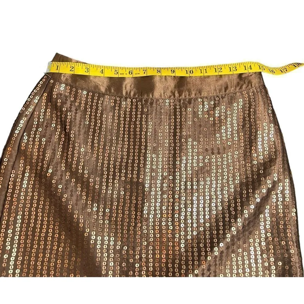 GAP Brown Sequin Mini Skirt Size 4 Side Zipper Short Disco - Image 7