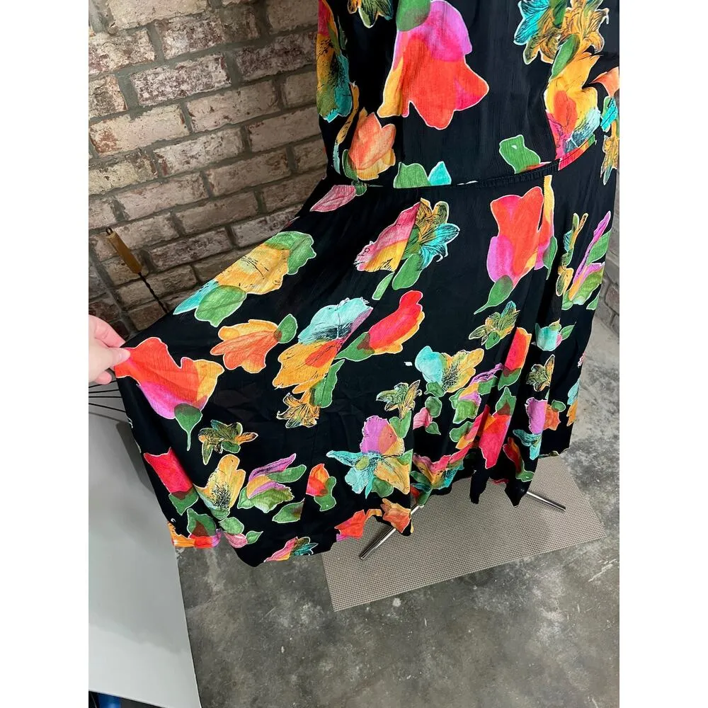 dress blouson floral bright orange green yellow shoulder pads Size 4 - Image 7