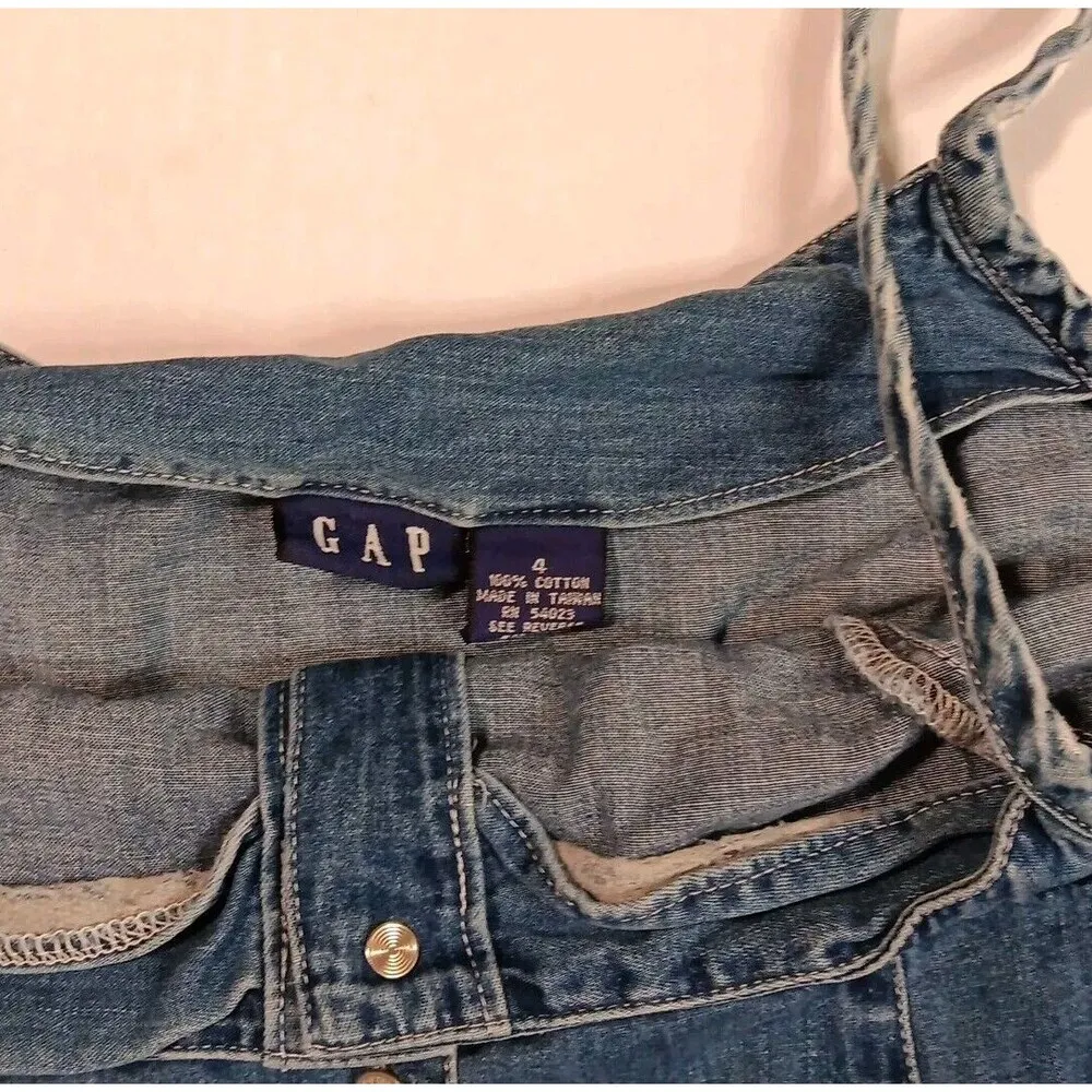 Vintage Gap Mini Denim Dress Button Up Strappy Boho Very Y2K Size 4 - Image 4