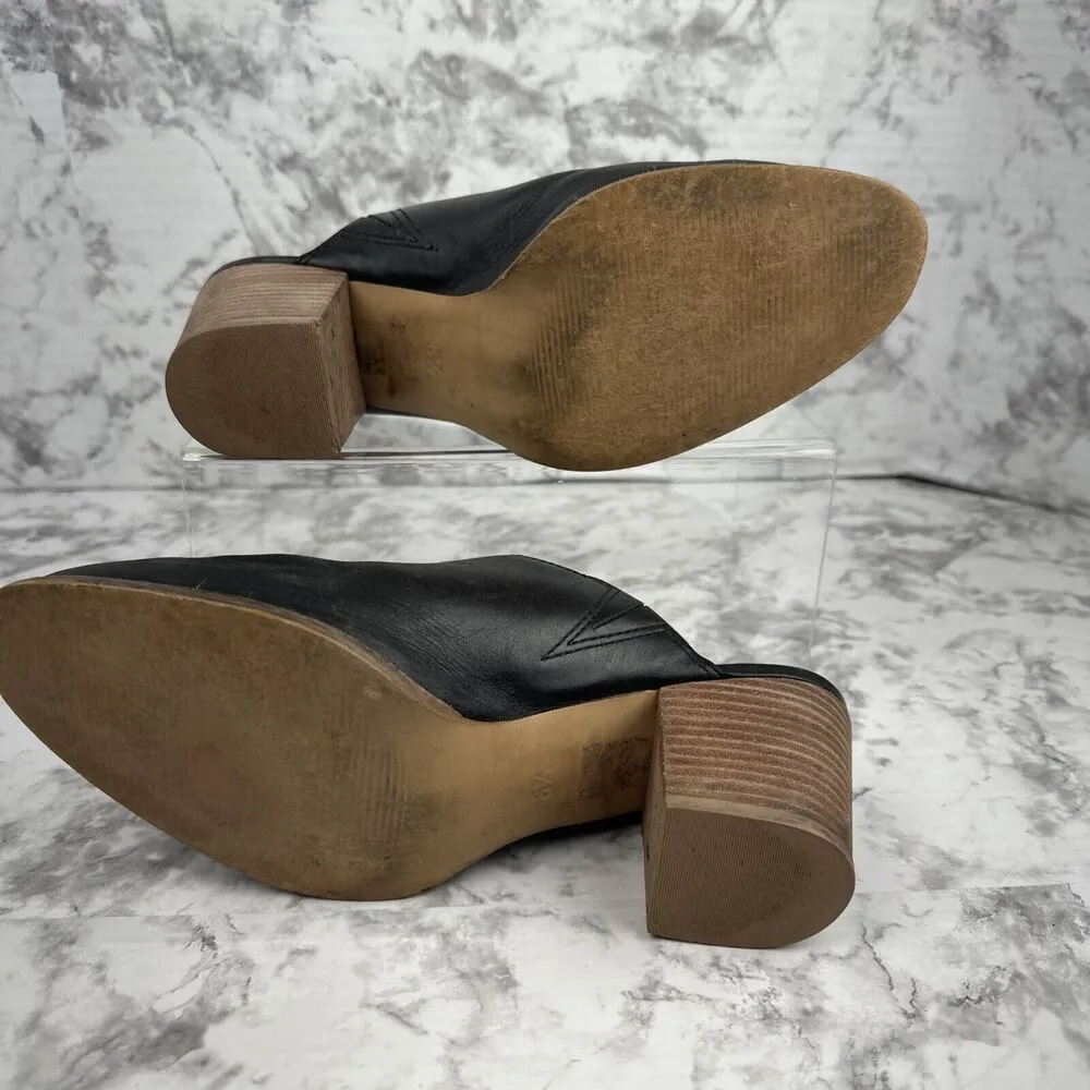 Madewell Womens The Harper Mule J8560 Size 8.5 Black Leather Stacked Heel - Image 10