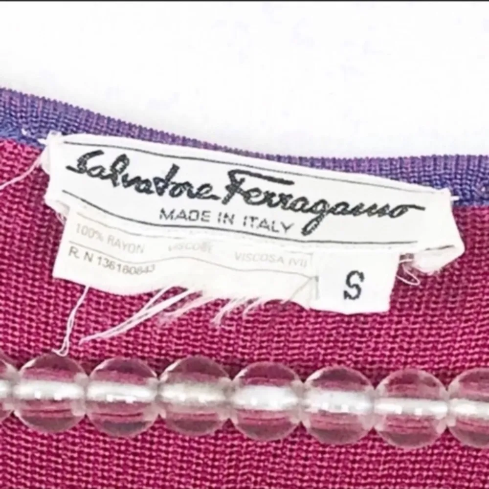 Salvatore Ferragamo Small Purple Pink Slinky Vintage V Neck Knit Tunic Tassels - Image 3