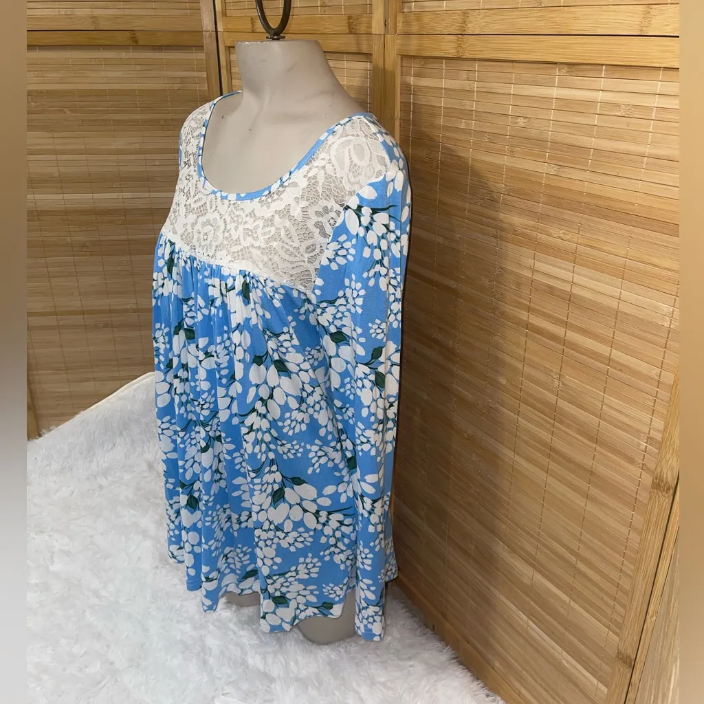 Bishuige blue lace floral long sleeve blouse feminine shirt top NWT medium White - Image 2