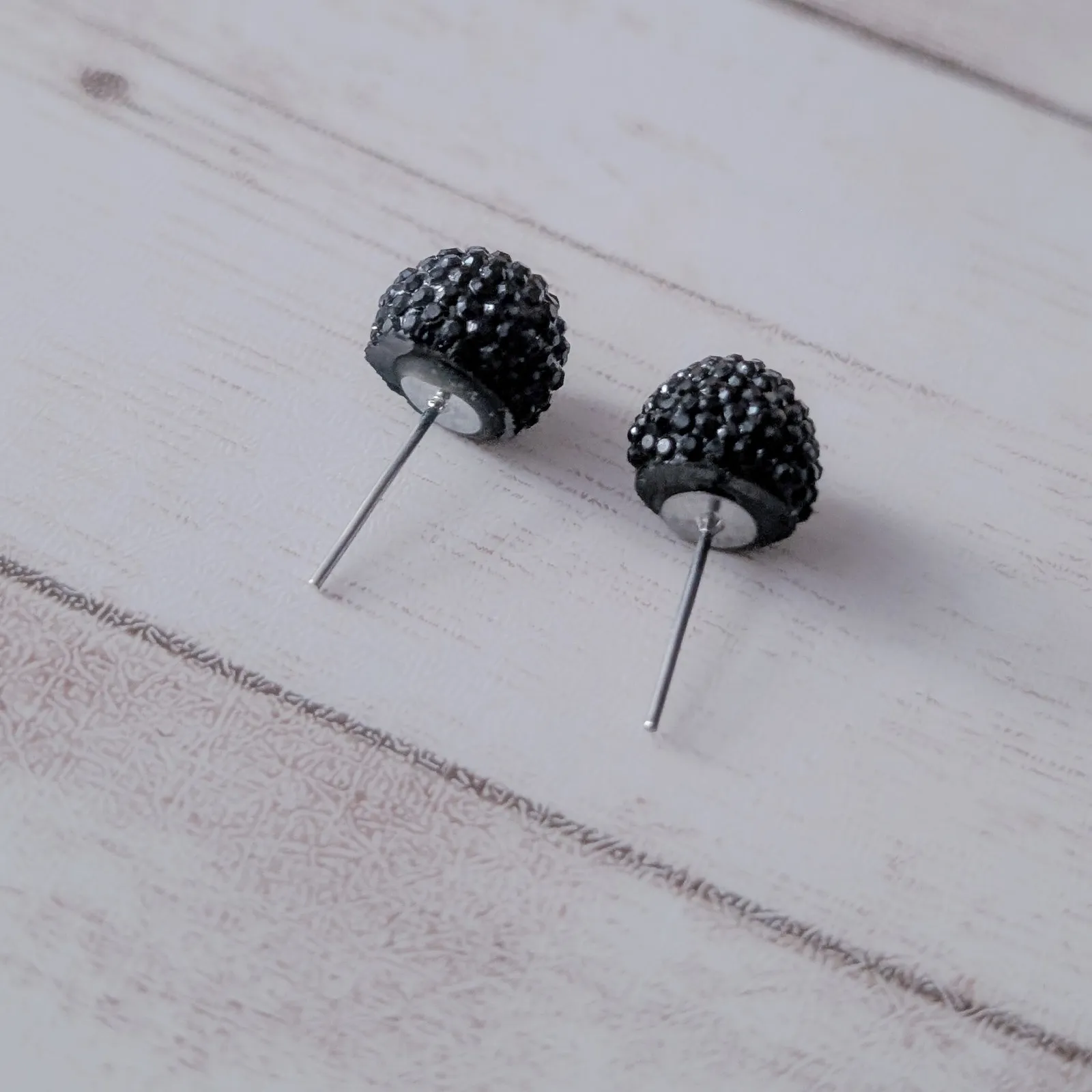 Vintage Stud Earrings Dark Grey Domed Gray - Image 3