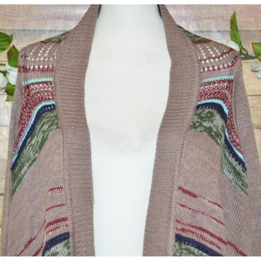 NWT Umgee Open Front Boho Fringe Cardigan Sweater Size M Fringe Long Sleeve Neut - Image 2