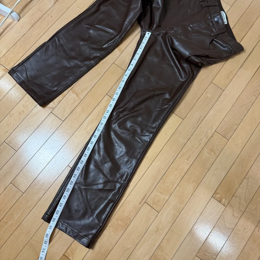 ABERCROMBIE & FITCH Brown Faux Leather 90's Straight High Rise Pants Size 27 - Image 5