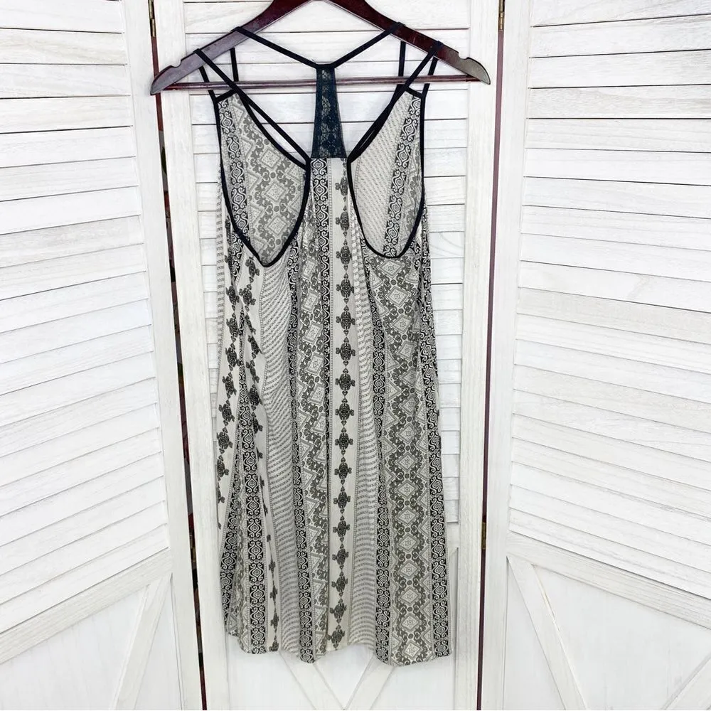 Earthbound Trading Co. Printed Mini Dress Black Tan Medium - Image 8