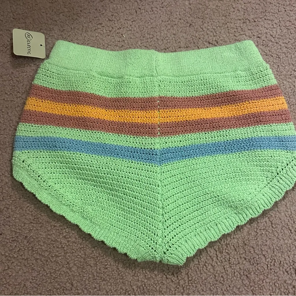 BDG Urban Outfitters Will Knit Micro Shorts Rainbow Lime Green Scalloped Edge - Image 5