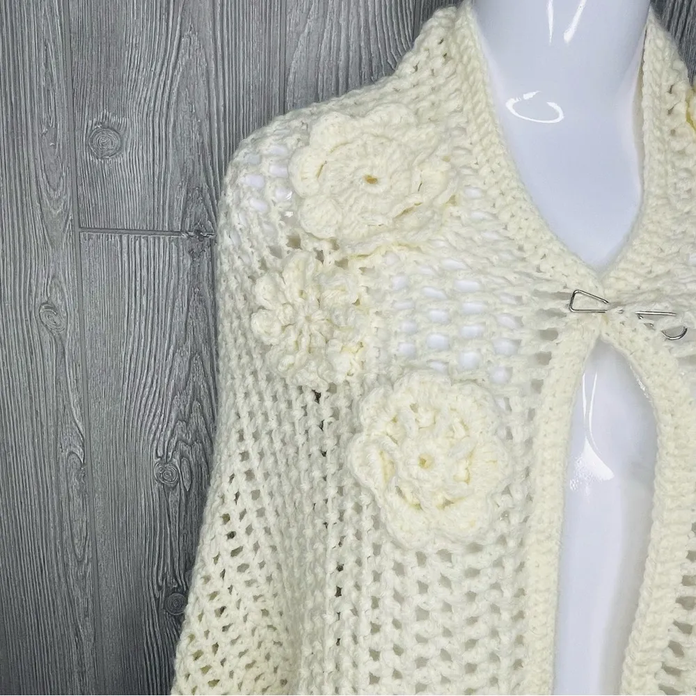 Hand made crochet knit floral Shaw coat cottage core / grandma core one size Size L - Image 2