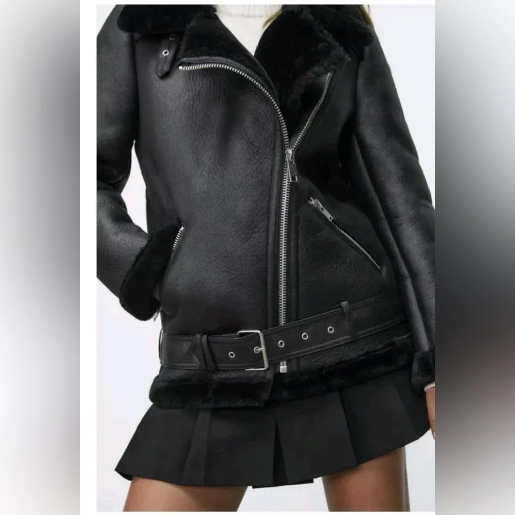 Copy Zara Double-Faced Jacket Oversized Black Faux Suede Blogger Fave Bomber L - Image 5