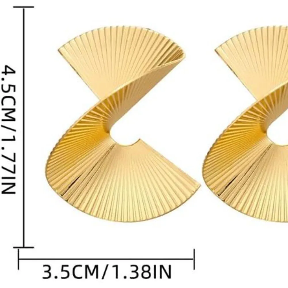 Gold Twisted Statement Geometric Earrings For Women - Image 5