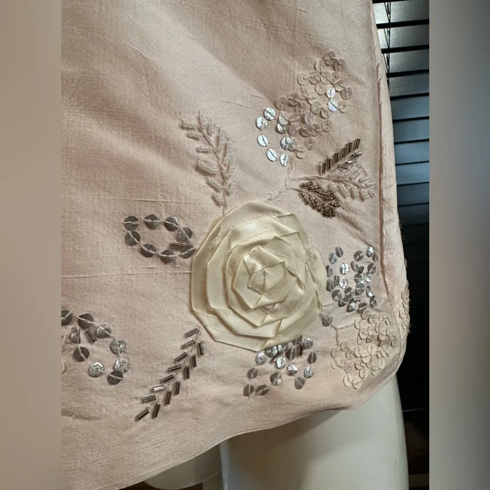 RARE~VINTAGE~ Empire Waist Light Pink Delicate Detailed Sequins And Rose Buds - Image 3