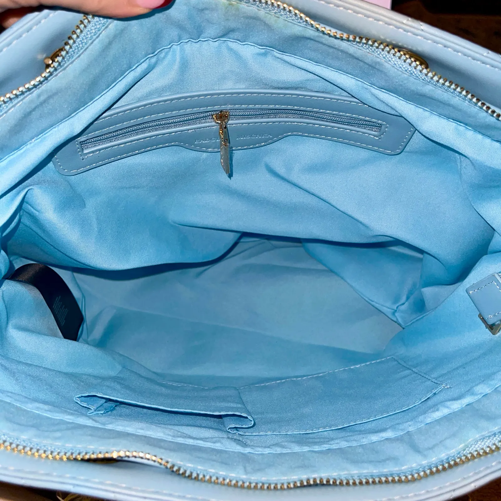 Badgley Mischka Tote Bag Aqua Quilted Chain New With Tags - Image 4