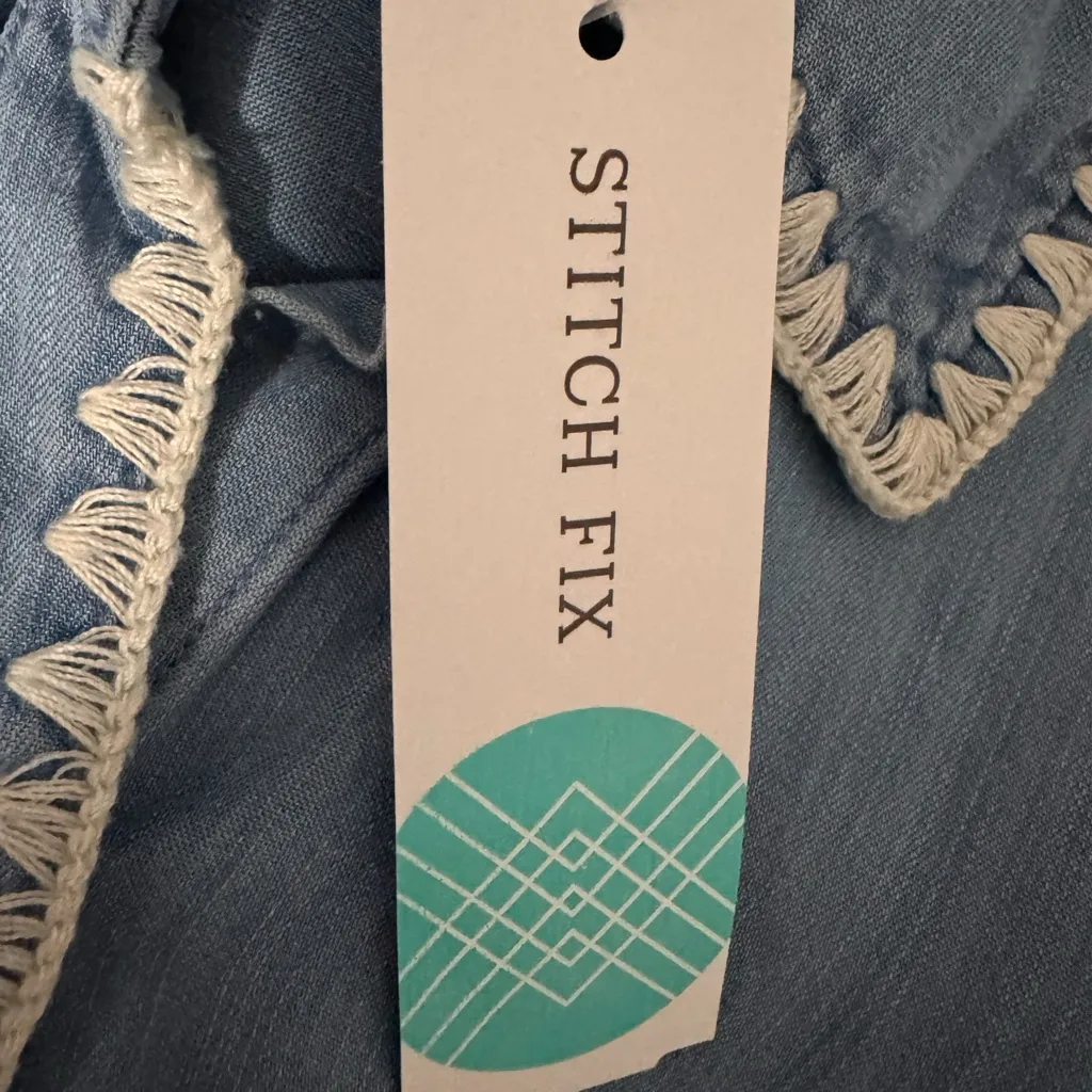 COSMIC BLUE LOVE Stitch Fix Aubrey Whipstitch Button Up Shirt Blue Women’s Sz S - Image 7