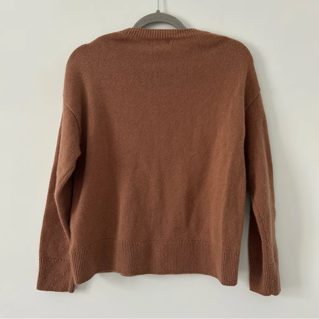Summersalt The Luxe Cashmere Wool Blend Button Crew Neck Sweater Tan Brown S - Image 3