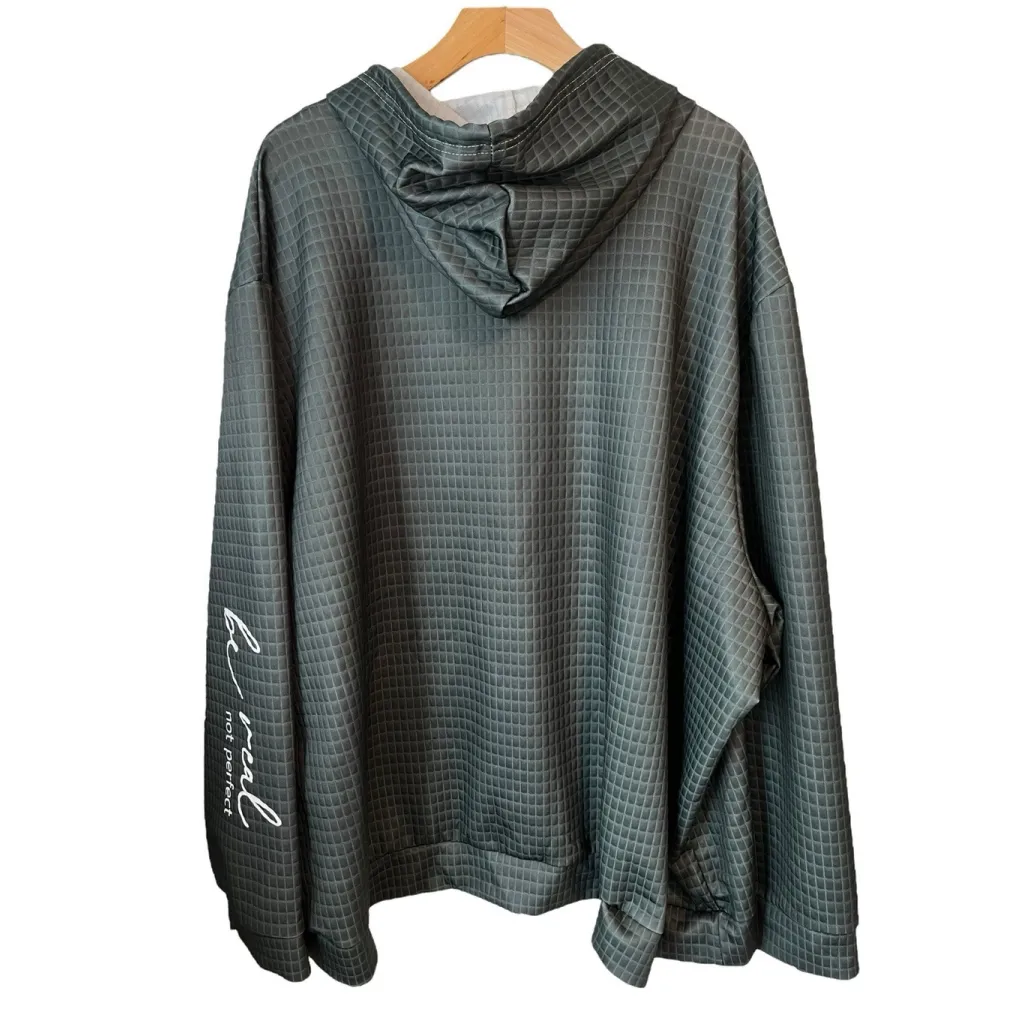 Fujian Ganzhou Oversized Hoodie Womens XL Green Full Zip Waffle Be Real Logo - Image 9