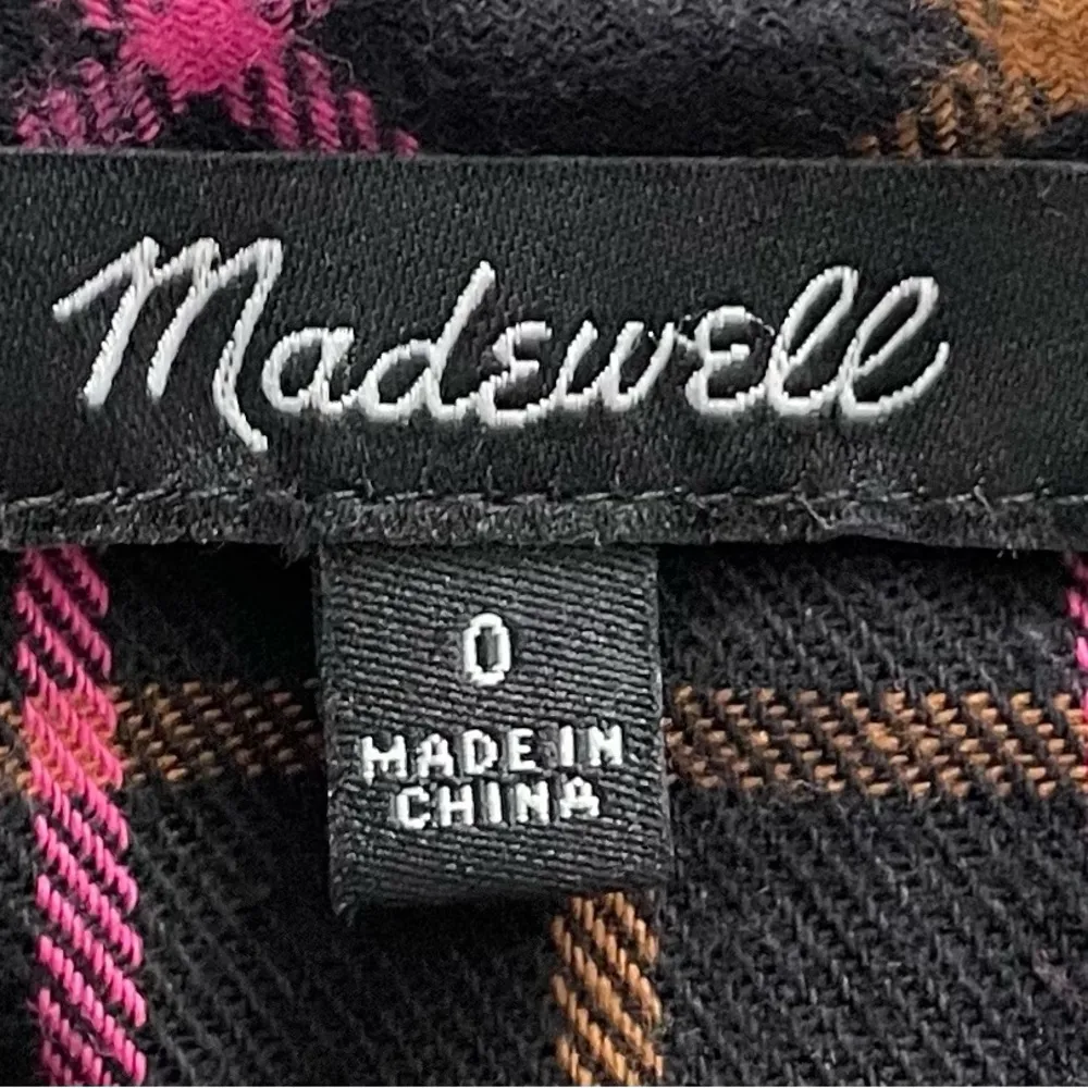 Madewell plaid flannel pink black raglan button front shirt dress w/pockets 0 - Image 5