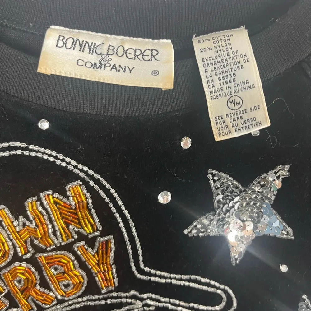 Vintage Bonnie Boerer Black Velour Beaded Sequin Hollywood Sweatshirt 80s med - Image 9