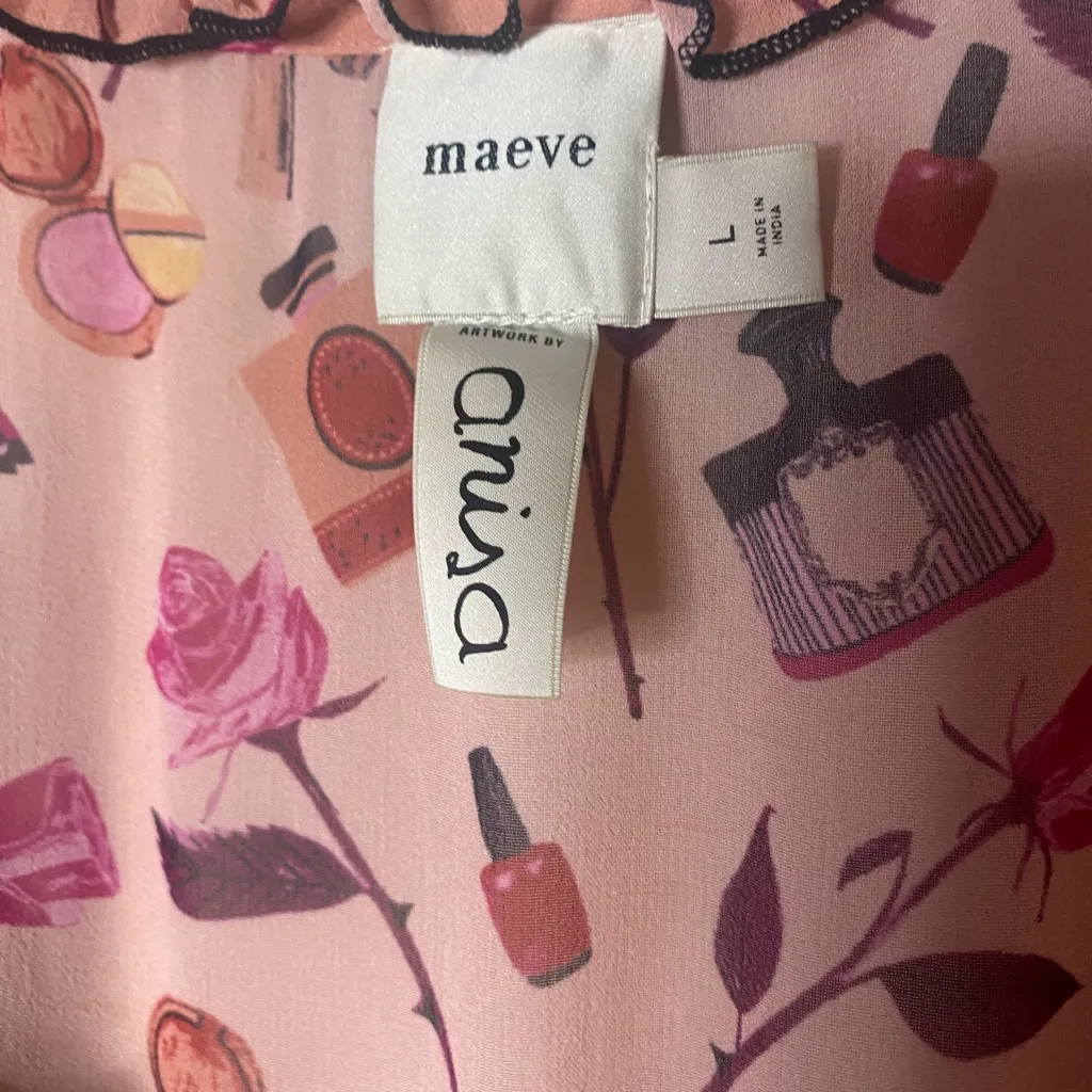 Maeve Anthropologie Pink Floral & Vanity Print Tunic Top Blouse Size L - Image 10