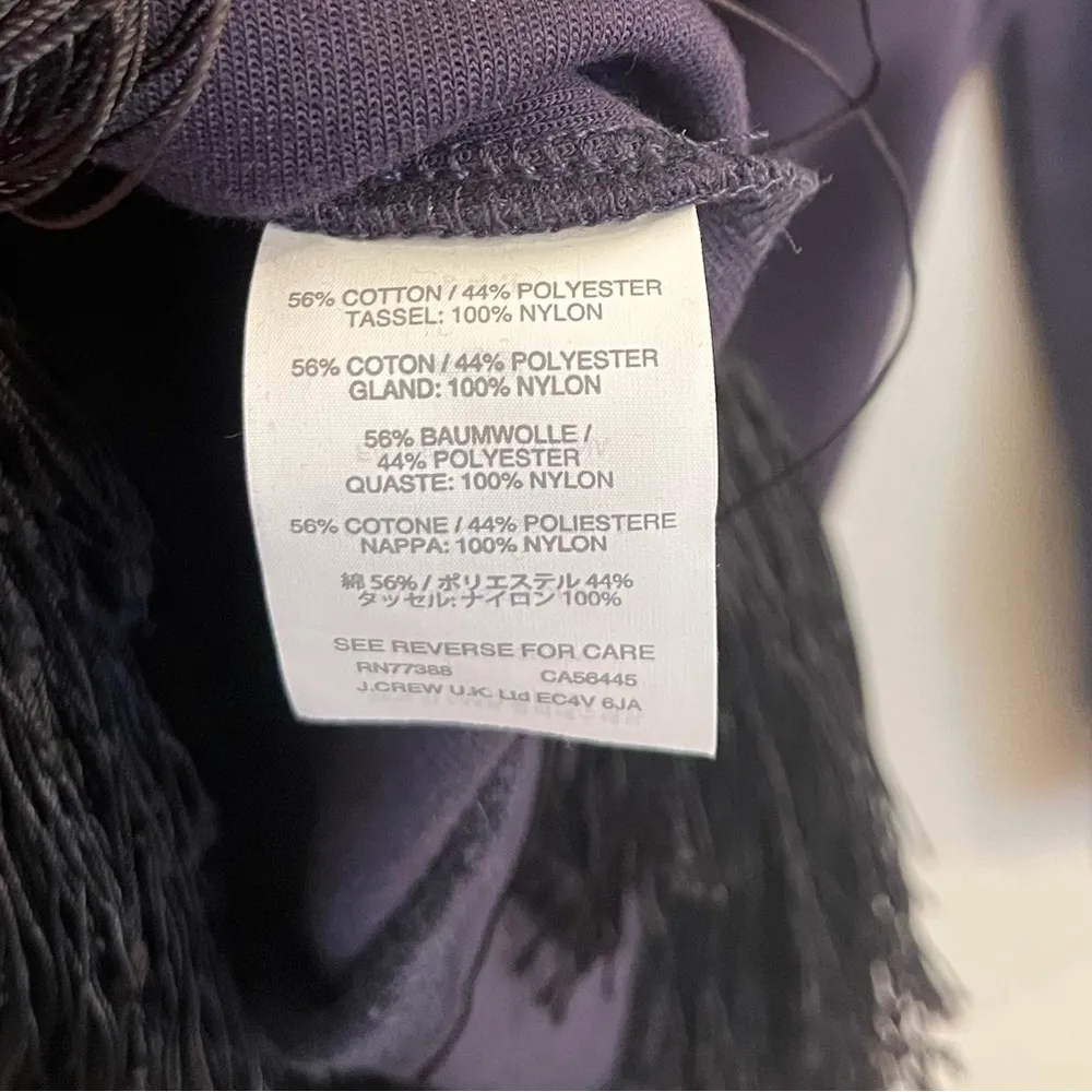 J Crew Fringe Gem Crewneck Sweater Navy Black Fringe XS - Image 9