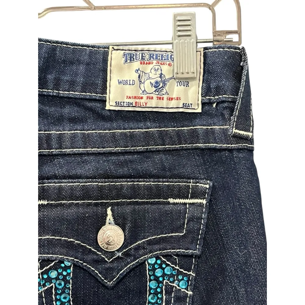 True Religion NWT Vintage Y2K Blue Bling Pocket Jeans Size 27 W32572L22 Women's - Image 7