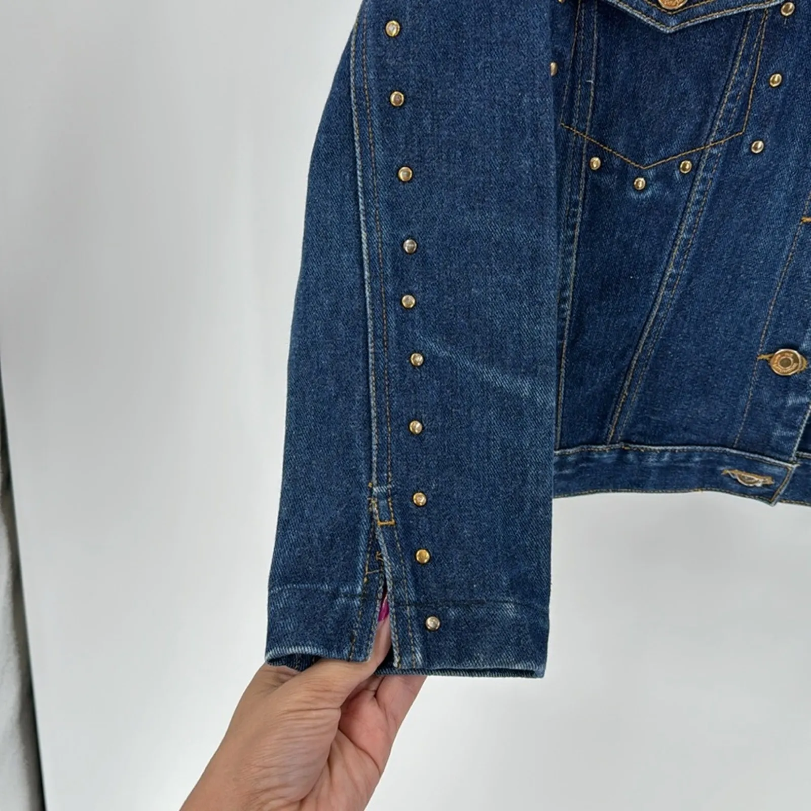 No Boundaries denim studded embroidered howdy boot Y2K jacket S western - Image 5