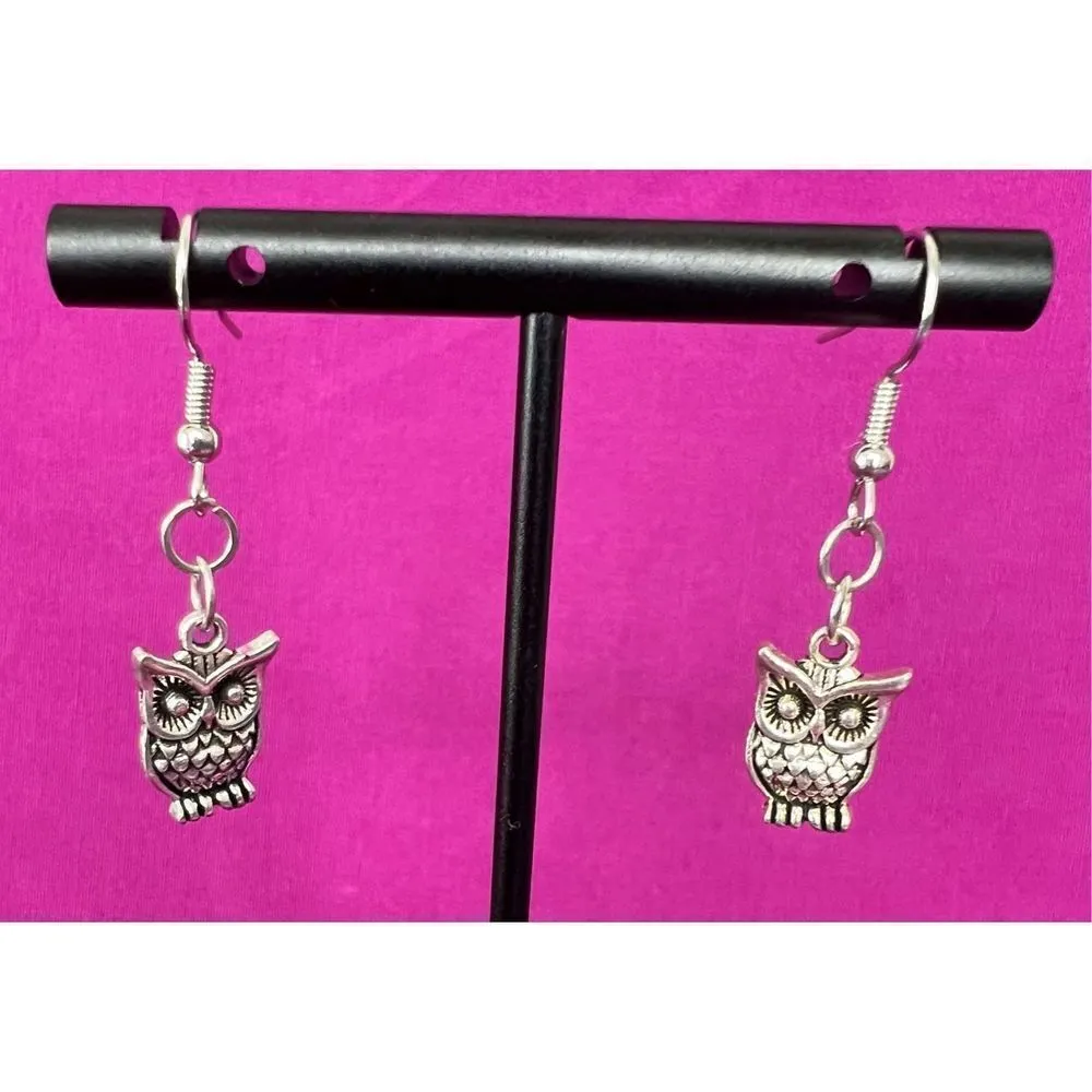 Handmade Silver Dangly Owl Earrings - Image 2