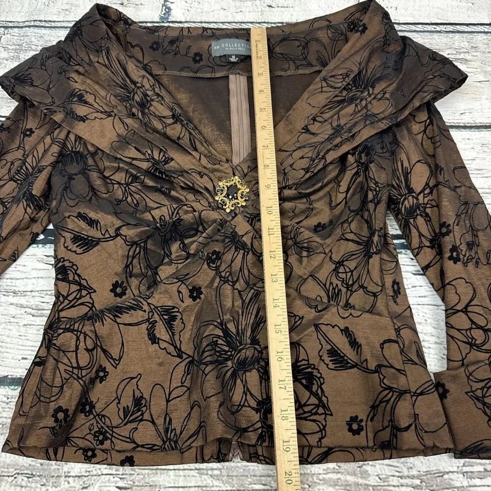 KM Collections‎ by Milla Bell Vintage Bronze Blouse w/ Brooch [Size 10] NEW NOS Brown - Image 6