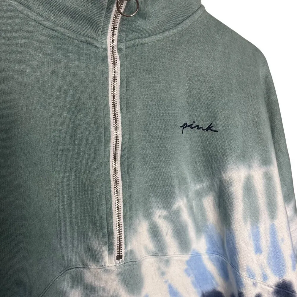 PINK Women's‎ XS 1/4 Zip Tie Dye Sweatshirt Blue Gray Loungewear Oversized Comfy - Image 5