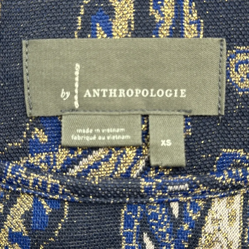 Anthropologie Demeter Blue Paisley Sparkly Puff Short Sleeve Knit Top Size XS - Image 12