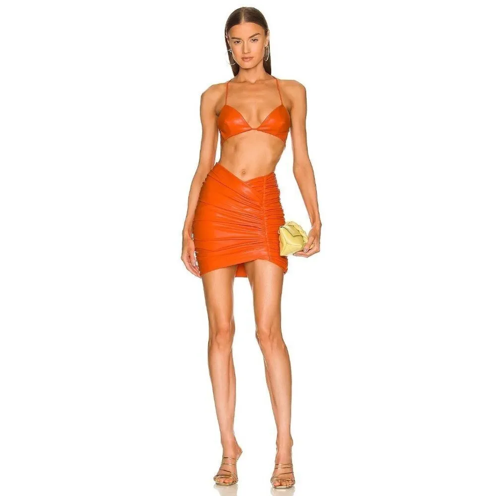 Michael Costello Torin Faux Leather Mini Skirt in Orange XSmall New Womens - Image 10