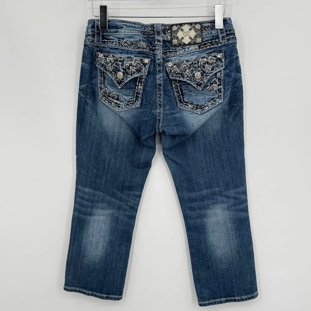 Miss Me jeans cuffed capri 30 straight mid rise embellished bling blue denim - Image 6