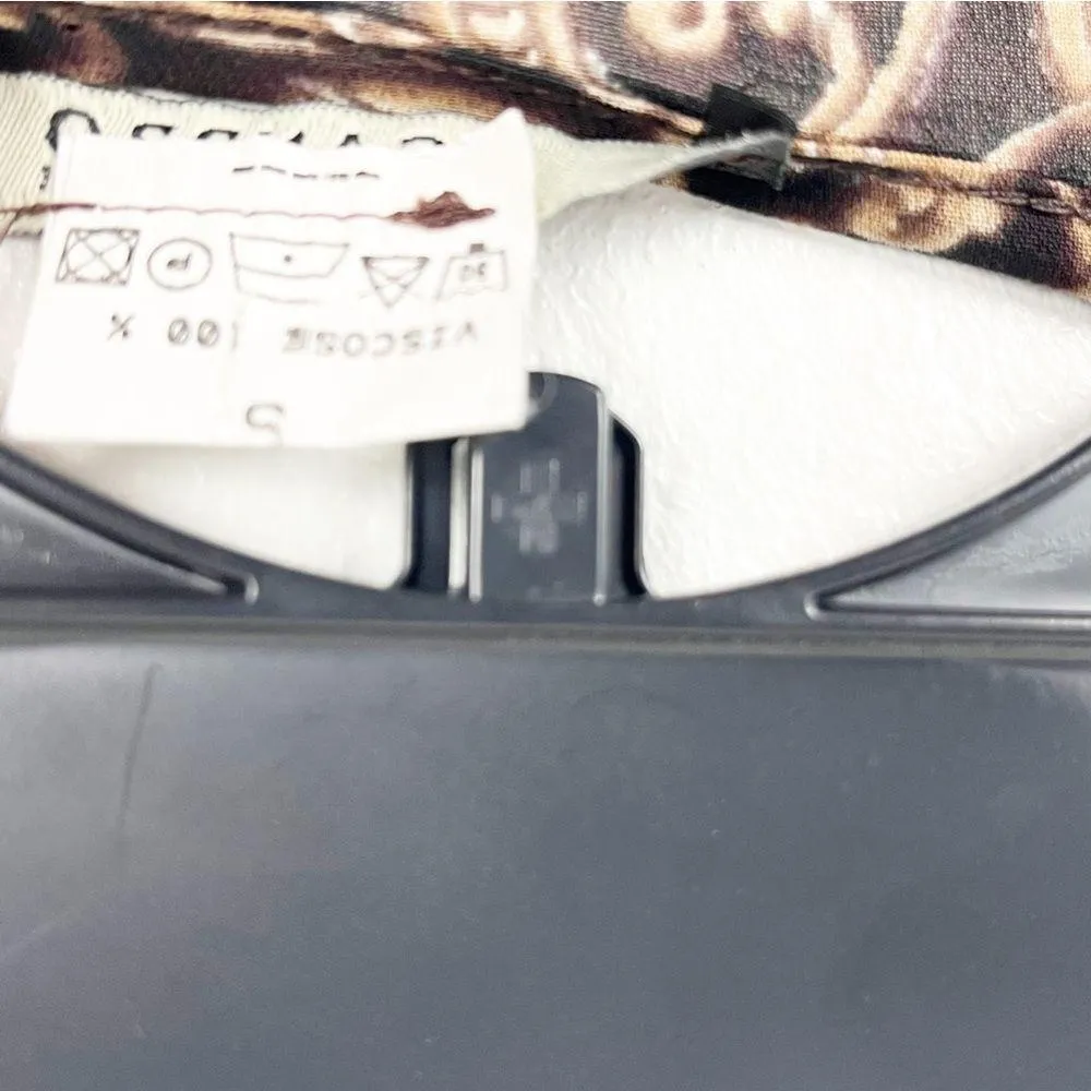 SANDRO Baroque Brown Paisley Print Sheer Lace Trim Bohemian Blouse, Size Small - Image 4