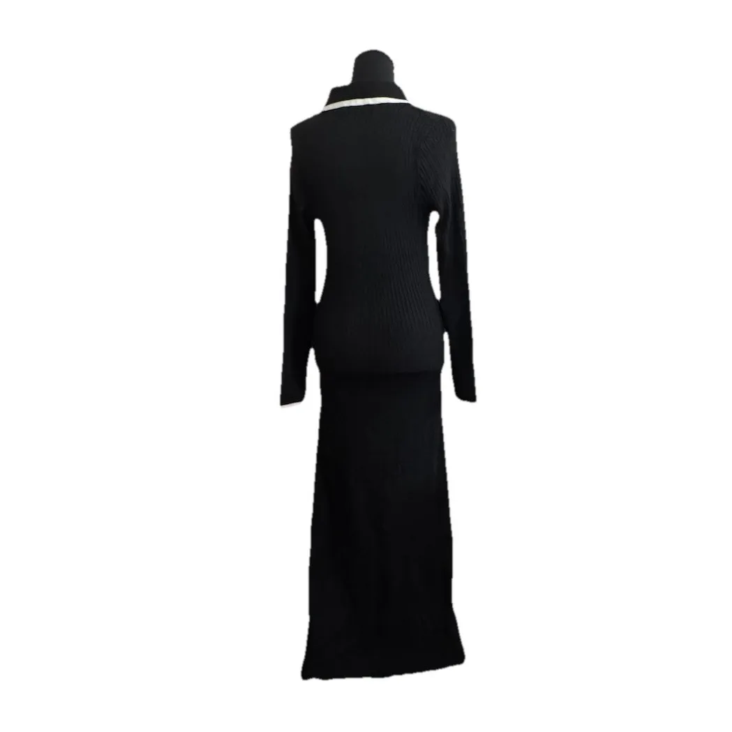 ZESICA Women's Sz M Long sleeve Maxi Sweater‎ dress Lapel Collar Button Bodycon Size M - Image 3