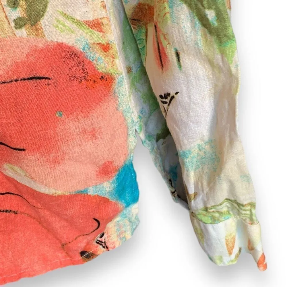 Chicos Shirt Multicolor Tropical Flower Animal Print Long Sleeve Linen Collared - Image 7