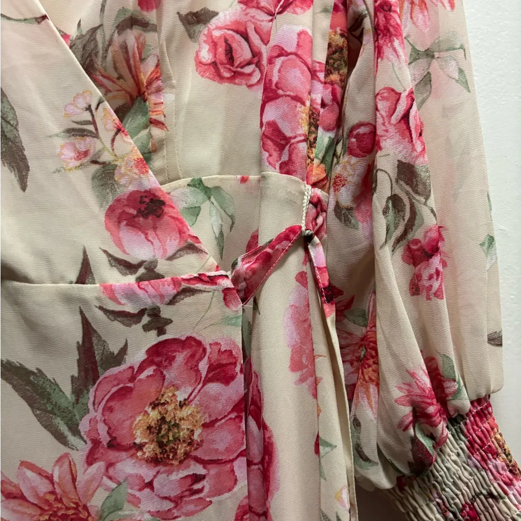 Goddess Pink and Cream Floral Dress Size M - Image 4