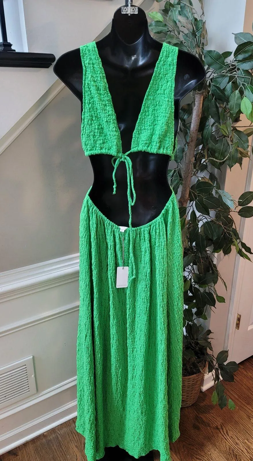 Flawless Dress Womens Large Green Textured Sleeveless Tie Front Stretchy - Image 8