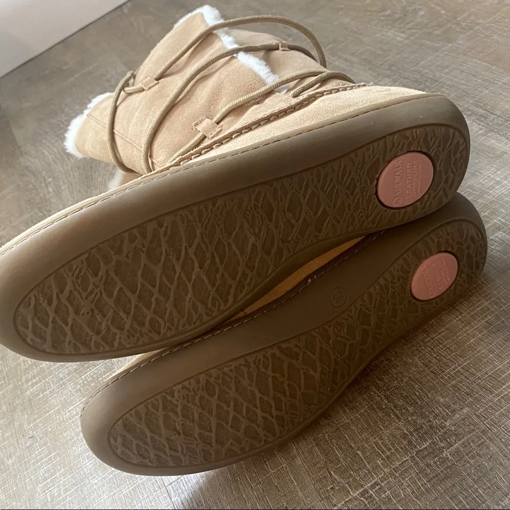 Airwalk Pipkin Natural Khaki Suede Leather Faux Fur Lined Boots Womens 10 Winter - Image 9