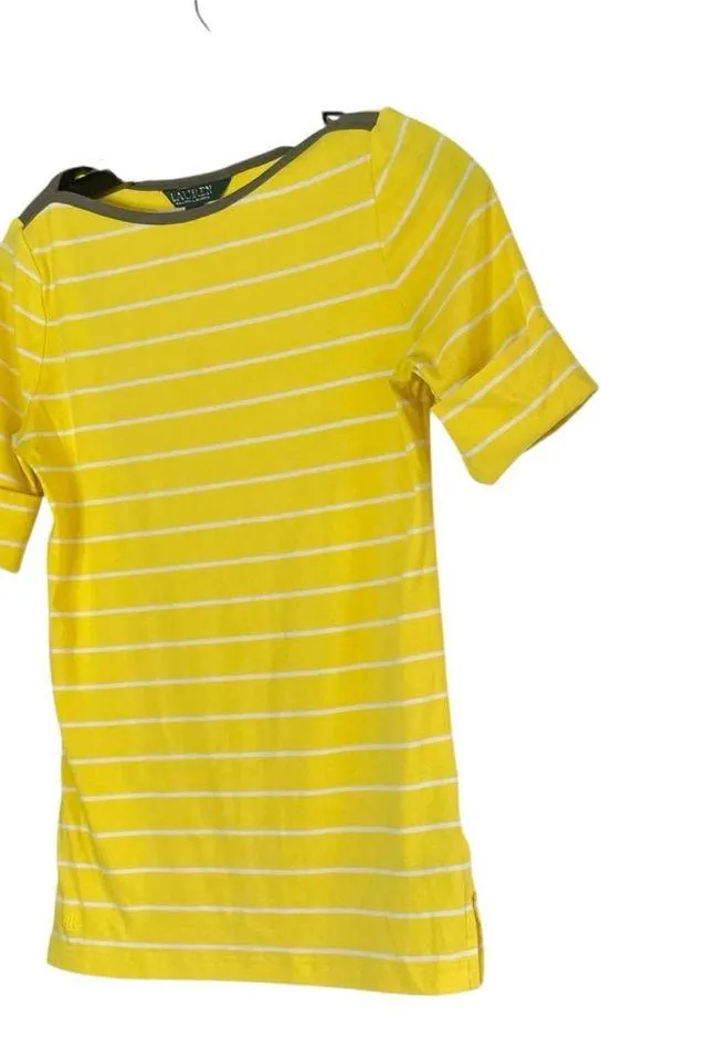 Lauren Ralph Lauren Boatneck Cuffed Sleeve T-Shirt Yellow Striped M - Image 3