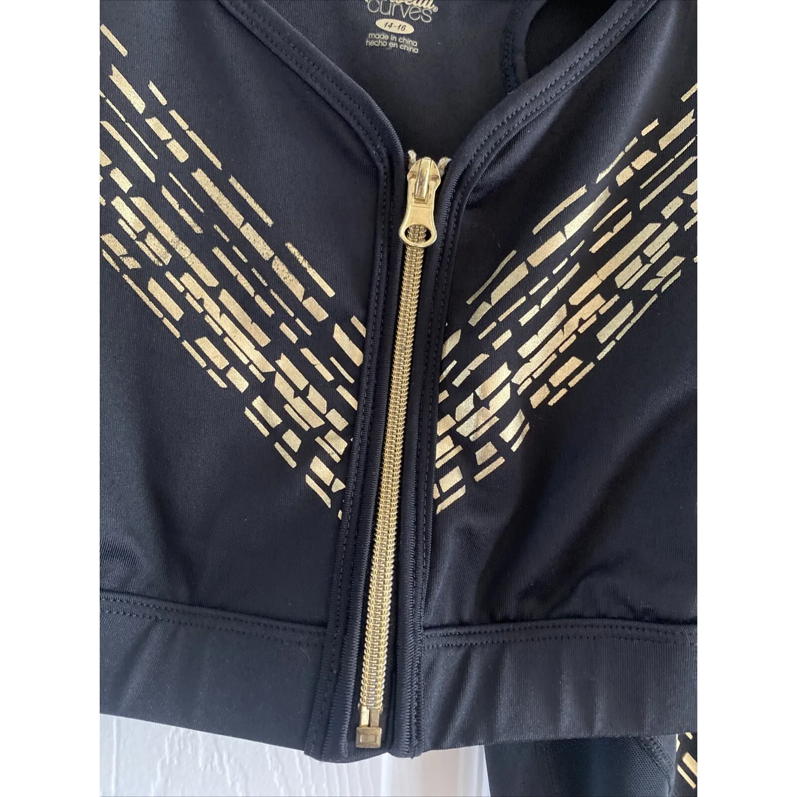 Rainbeau Curves Women's 14/16 Black Gold Athletic Bra Leggings Set Gym Workout Size 16P - Image 4